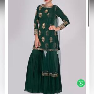 NWOT dark green sharara boat neck gold bead design Bollywood